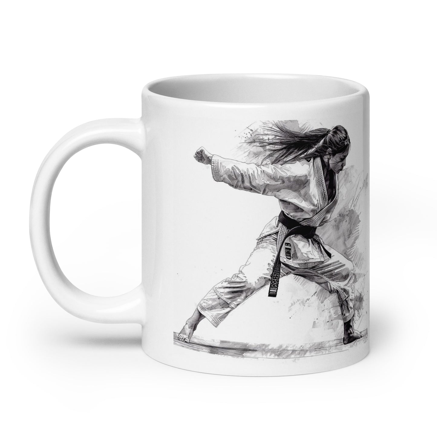Mug en céramique – Blanc – Formats 11, 15, 20 oz, design élégant pour bureau & cuisine – Dessin Femme Judoka