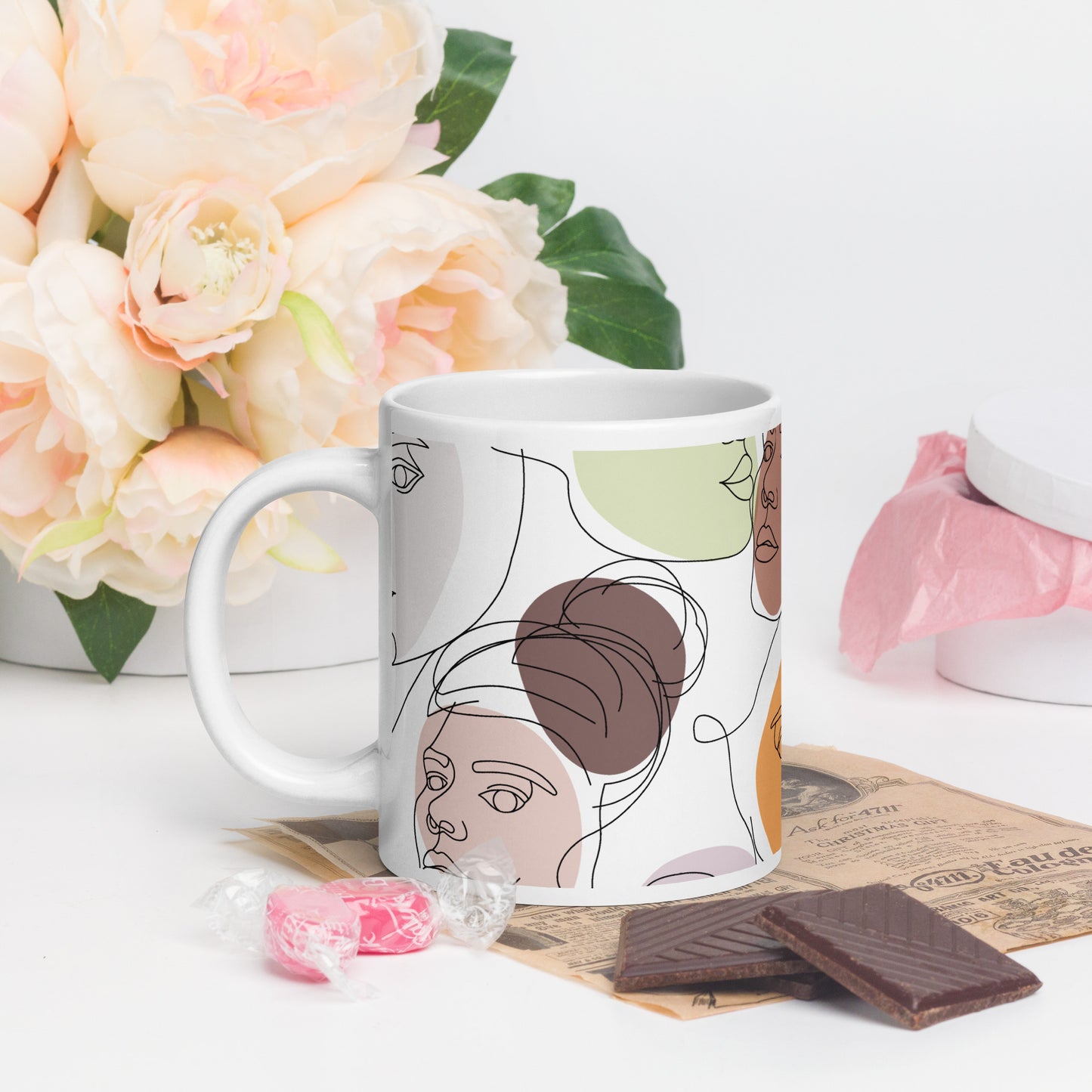 Mug en céramique – Multicouleur – Formats 11, 15, 20 oz, design élégant pour bureau & cuisine – Calligraphie Minimaliste