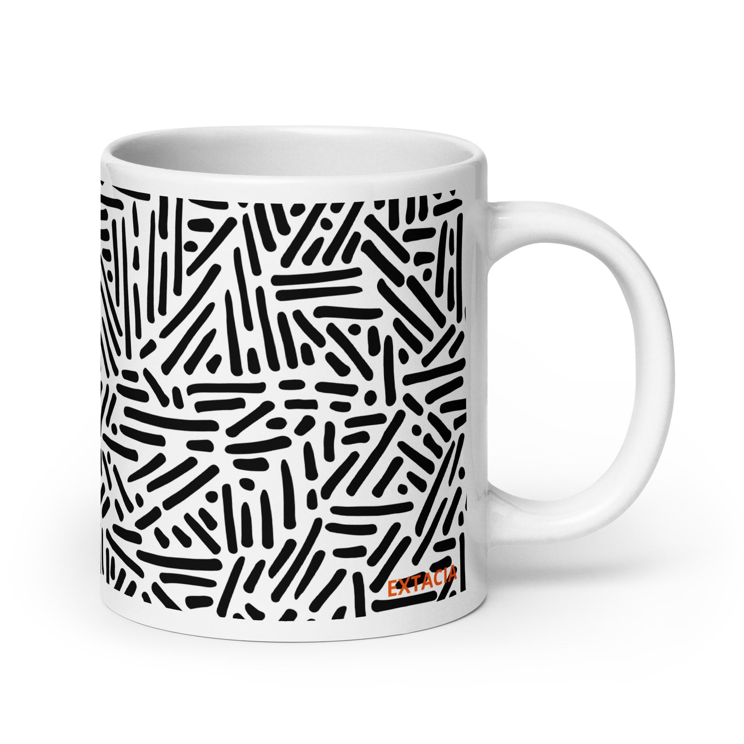 Mug en céramique – Blanc & Noir – Formats 11, 15, 20 oz, design élégant pour bureau & cuisine - Dessin Traits & Points