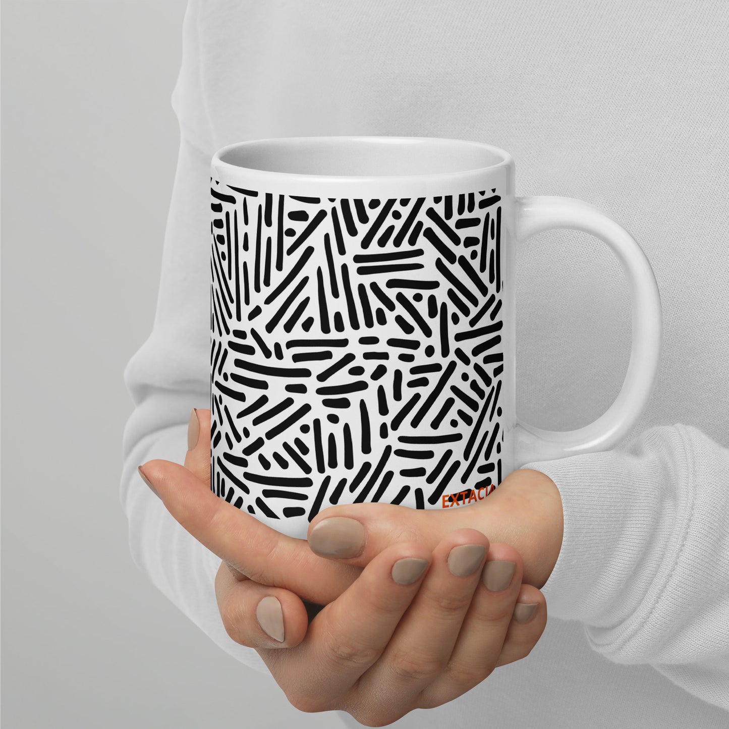 Mug en céramique – Blanc & Noir – Formats 11, 15, 20 oz, design élégant pour bureau & cuisine - Dessin Traits & Points