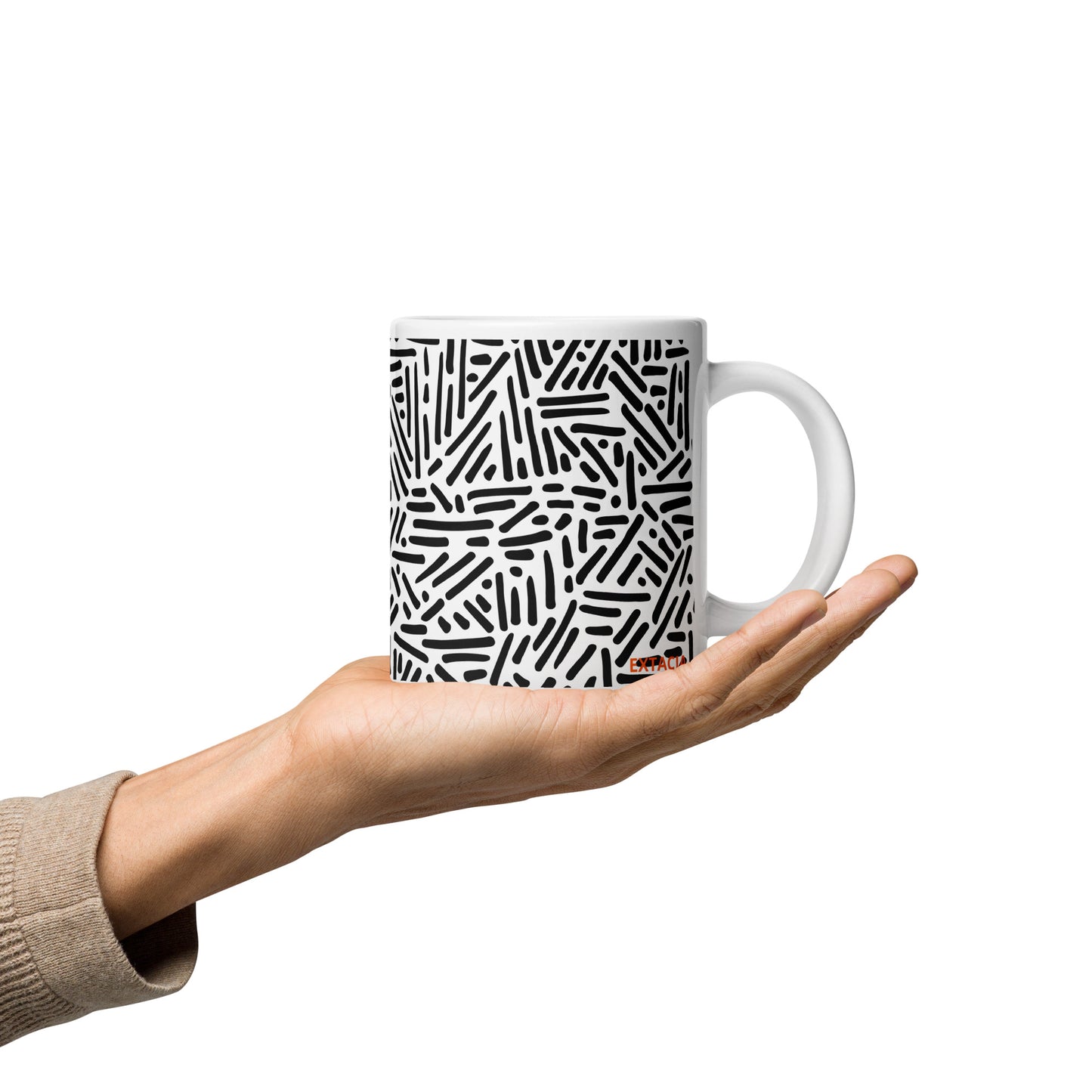 Mug en céramique – Blanc & Noir – Formats 11, 15, 20 oz, design élégant pour bureau & cuisine - Dessin Traits & Points