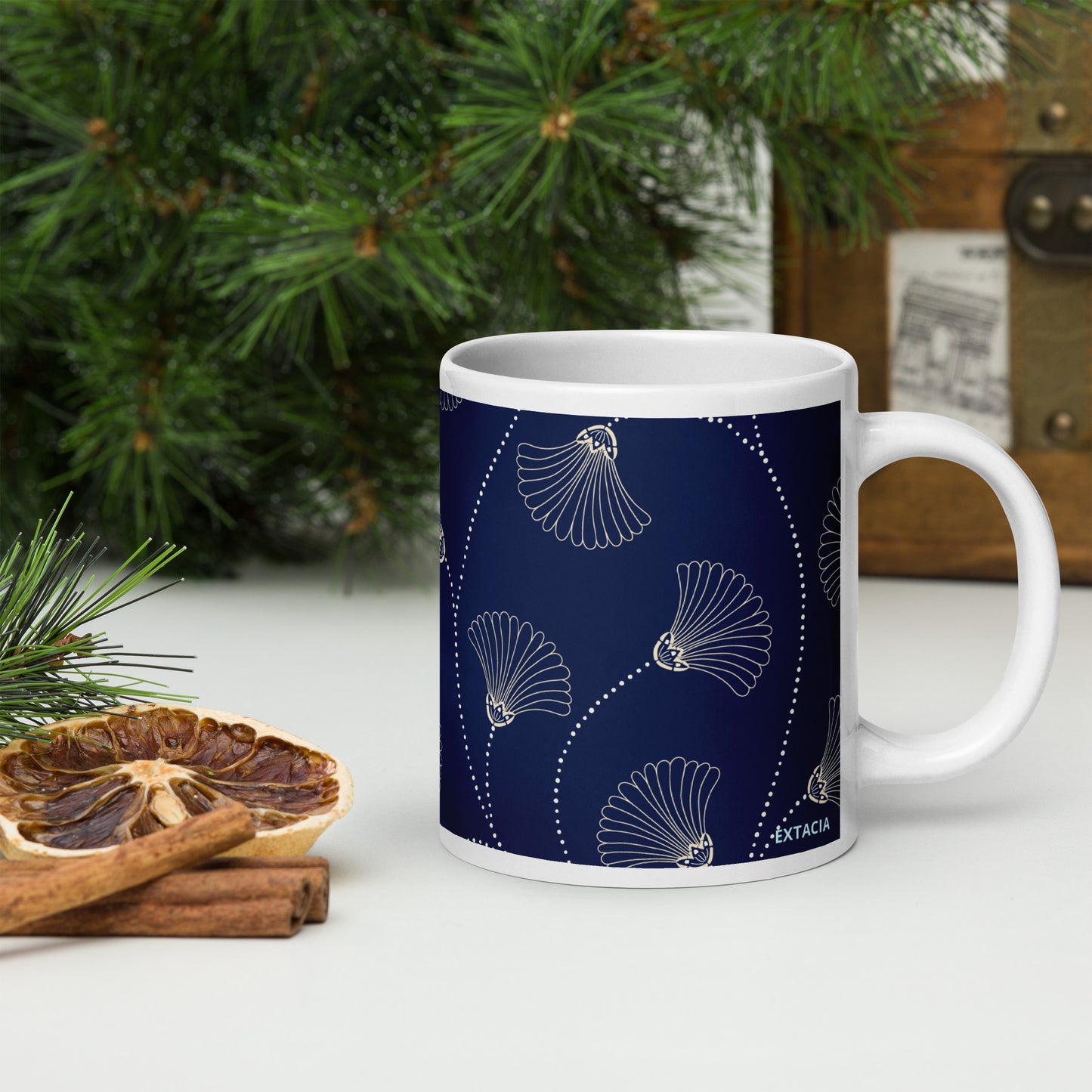 Mug en céramique – Bleu Fleuri – Formats 11, 15, 20 oz, design élégant pour bureau & cuisine - Minimaliste