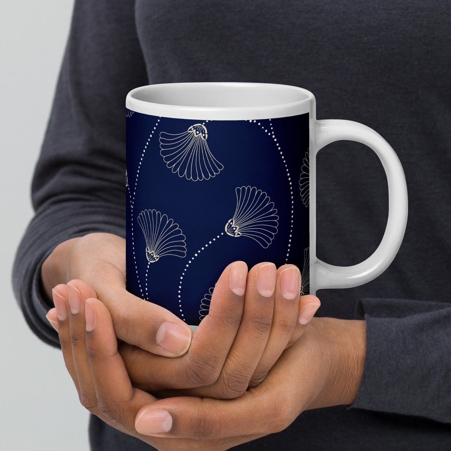 Mug en céramique – Bleu Fleuri – Formats 11, 15, 20 oz, design élégant pour bureau & cuisine - Minimaliste