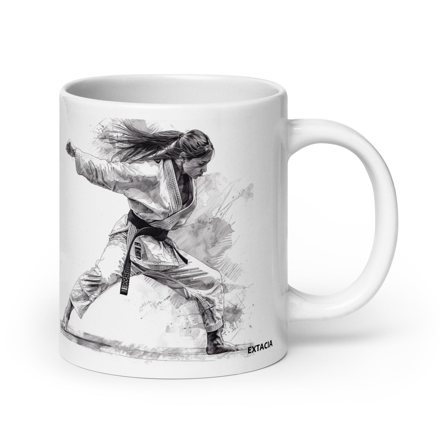 Mug en céramique – Blanc – Formats 11, 15, 20 oz, design élégant pour bureau & cuisine – Dessin Femme Judoka