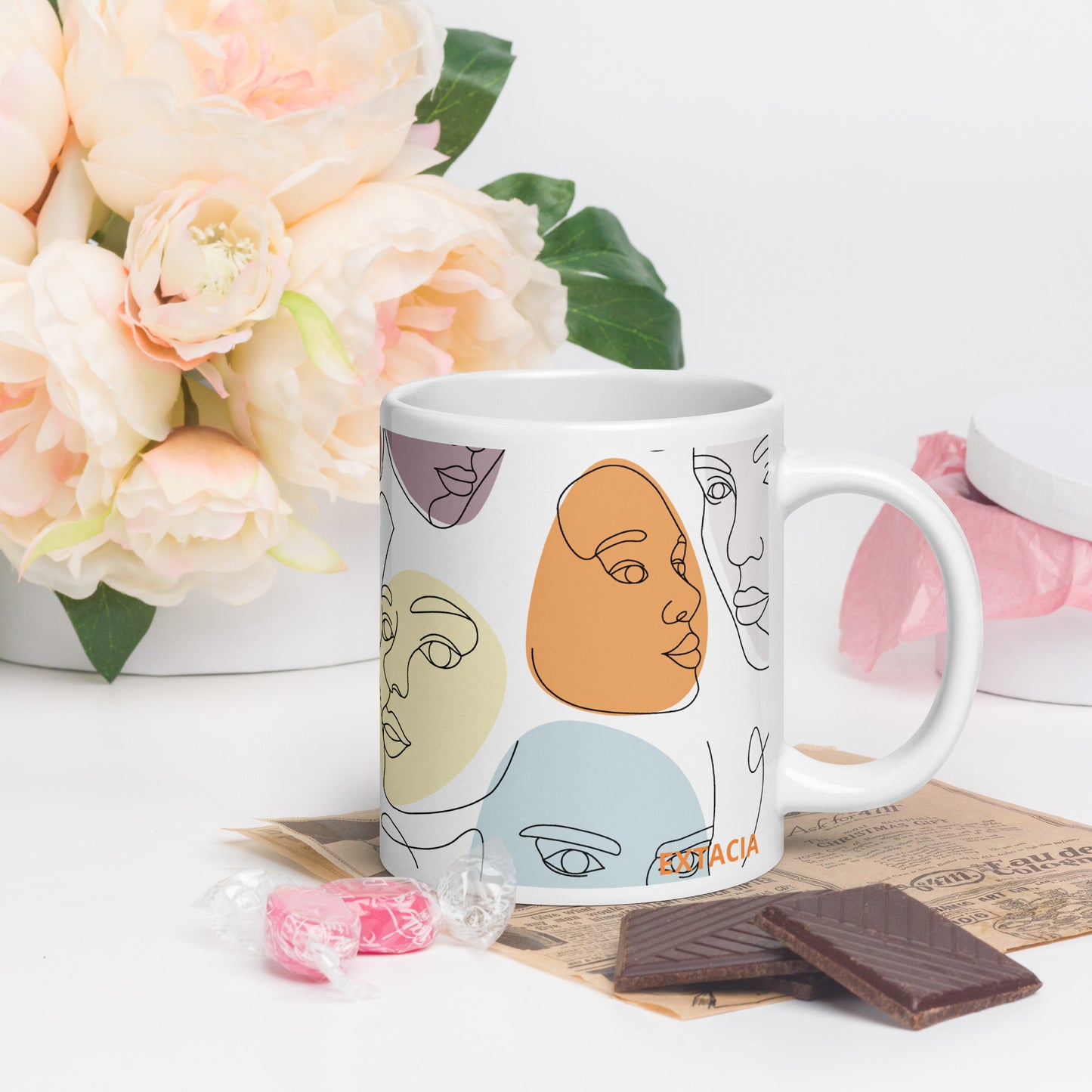 Mug en céramique – Multicouleur – Formats 11, 15, 20 oz, design élégant pour bureau & cuisine – Calligraphie Minimaliste