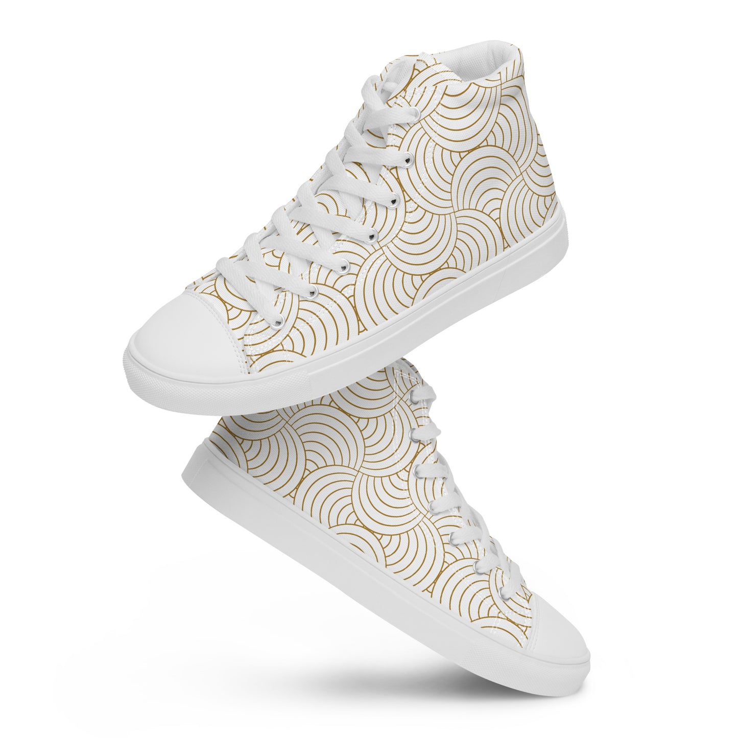 Baskets hautes en toile femme - Blanc et Or – Légères et confortables – Graphique