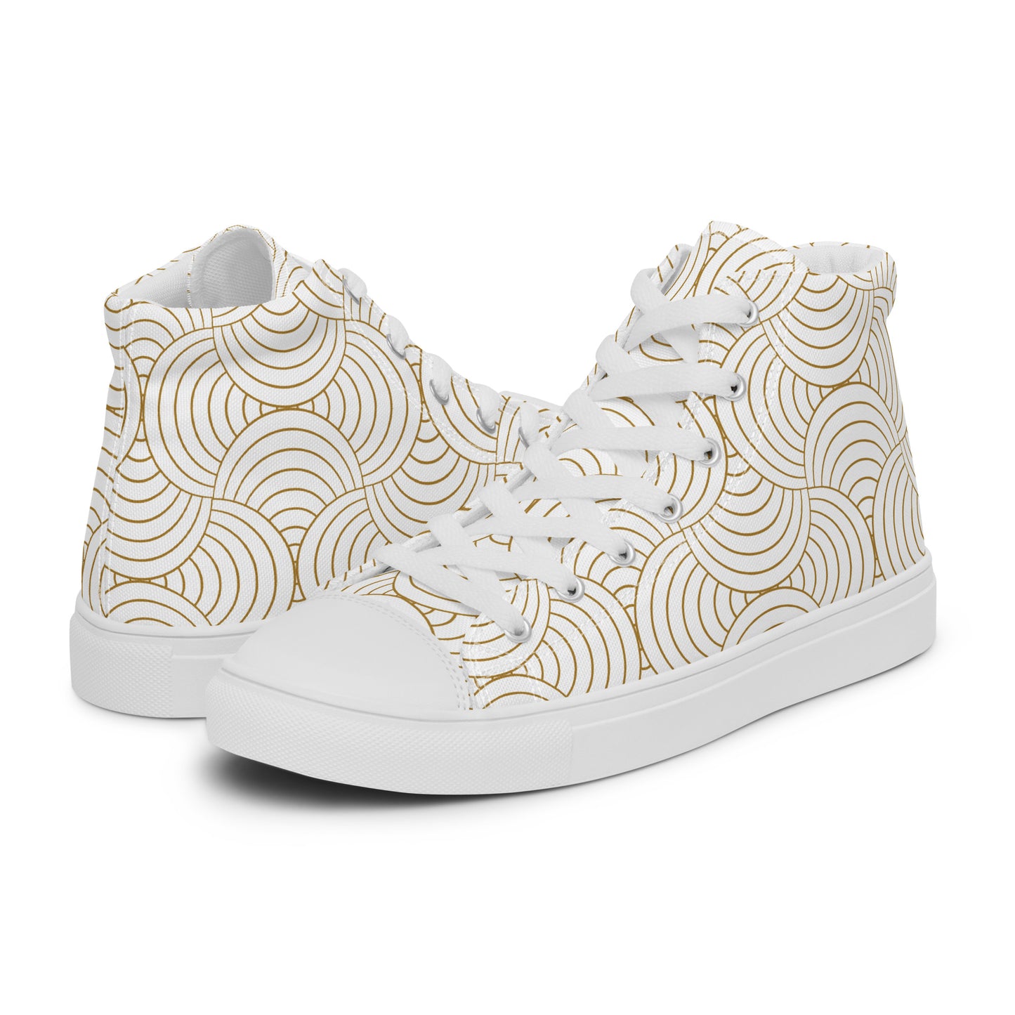 Baskets hautes en toile femme - Blanc et Or – Légères et confortables – Graphique