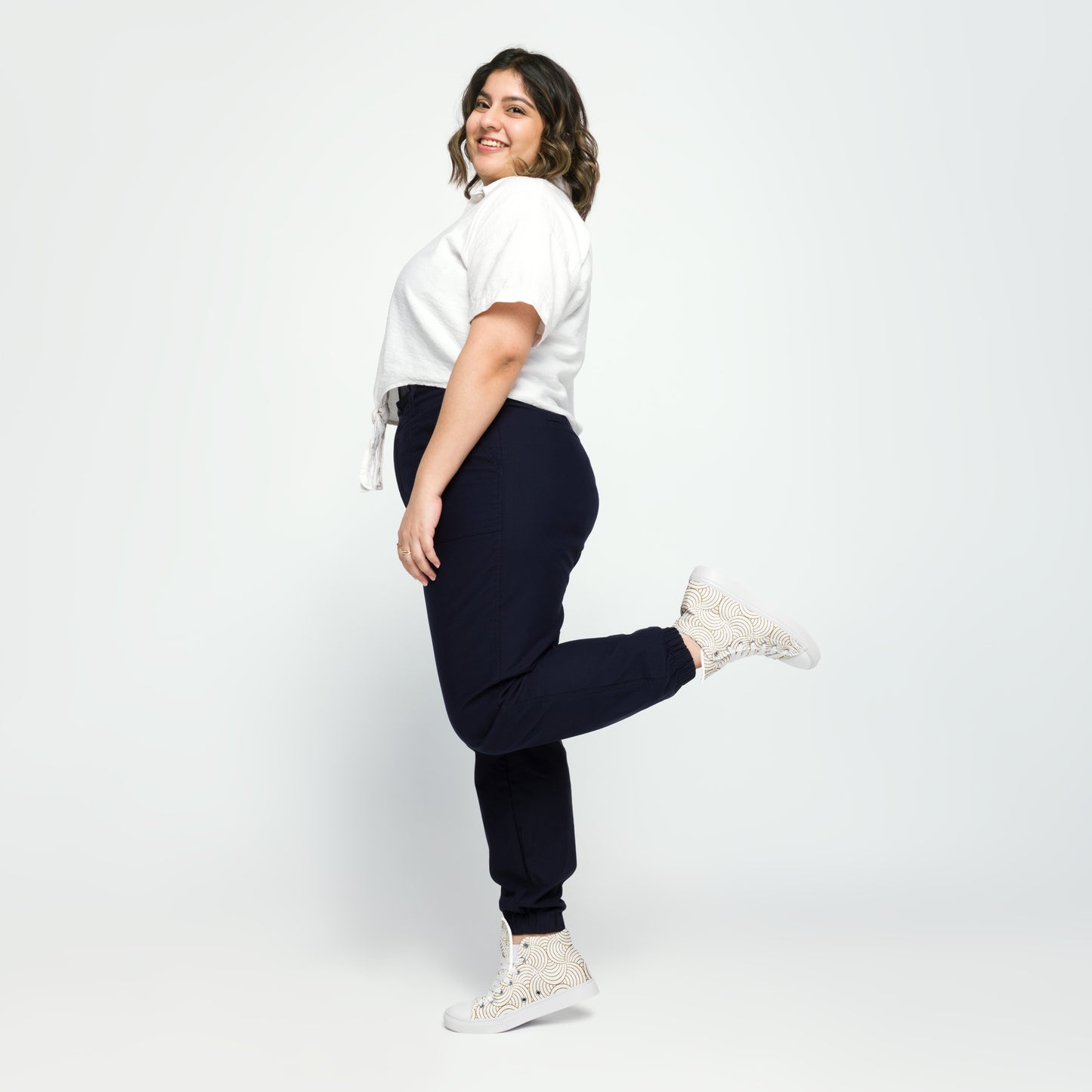 Baskets hautes en toile femme - Blanc et Or – Légères et confortables – Graphique