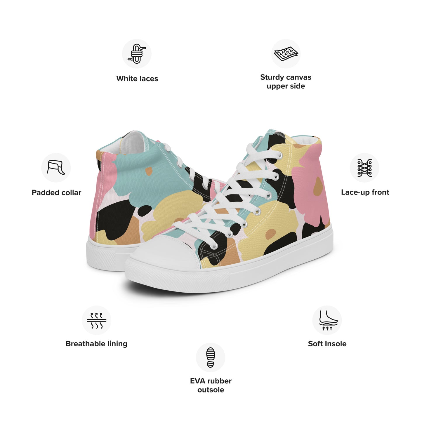 Baskets hautes en toile femme - Fleuri, Pastel – Légères et confortables – Minimaliste