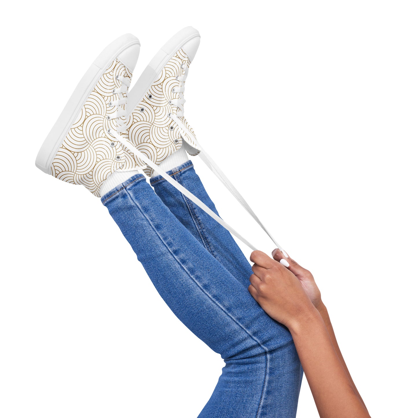 Baskets hautes en toile femme - Blanc et Or – Légères et confortables – Graphique