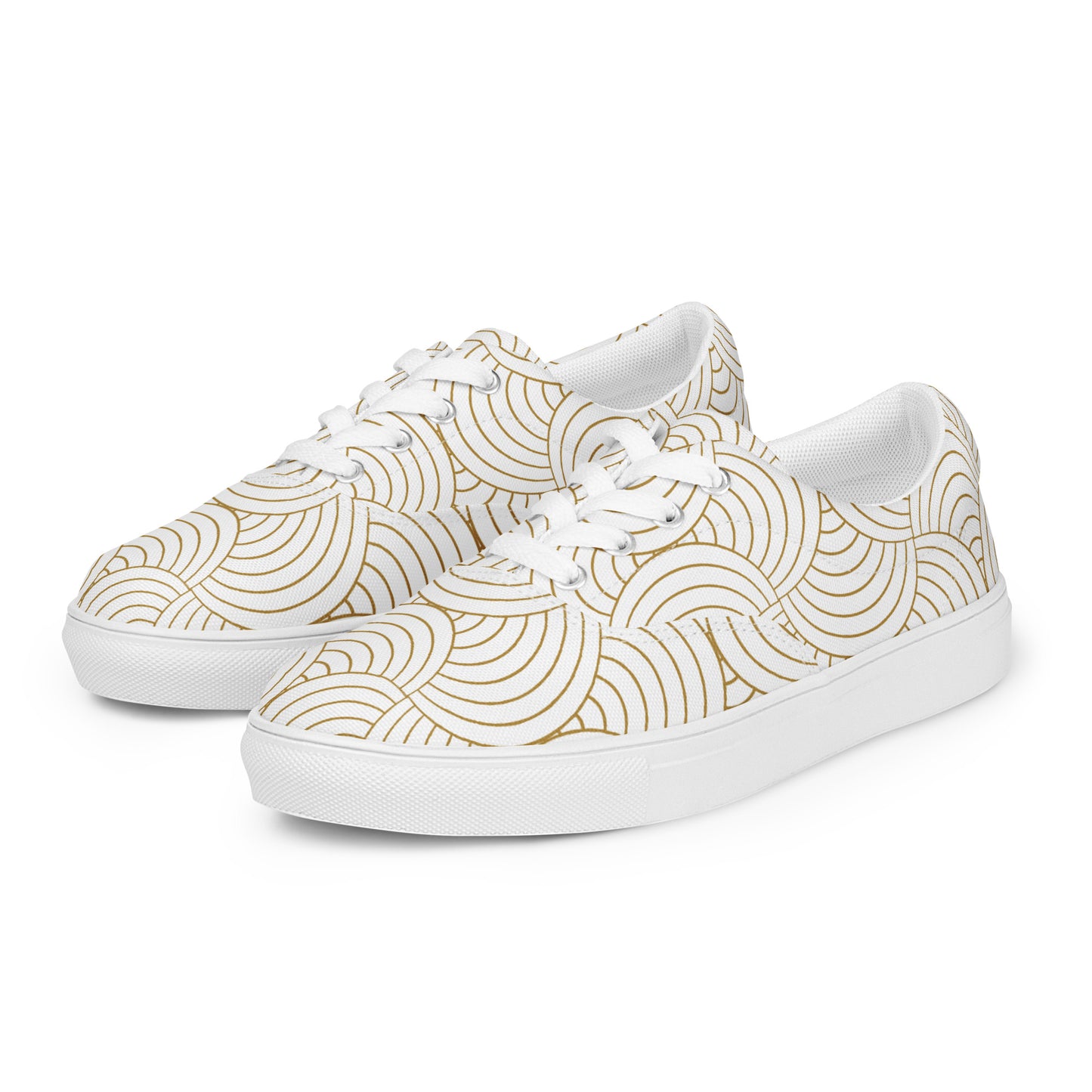 Tennis en toile pour femme - Blanc et Or – À lacets, légères et confortables – Graphique