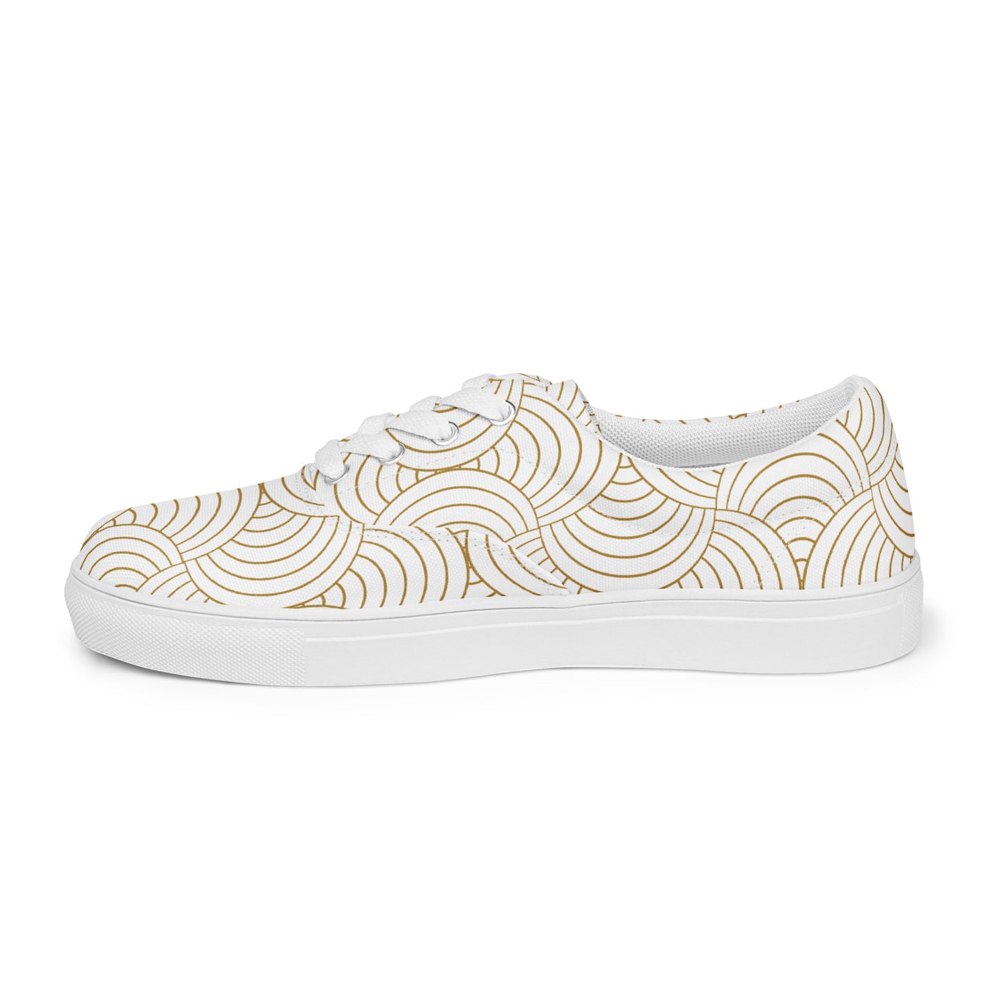 Tennis en toile pour femme - Blanc et Or – À lacets, légères et confortables – Graphique