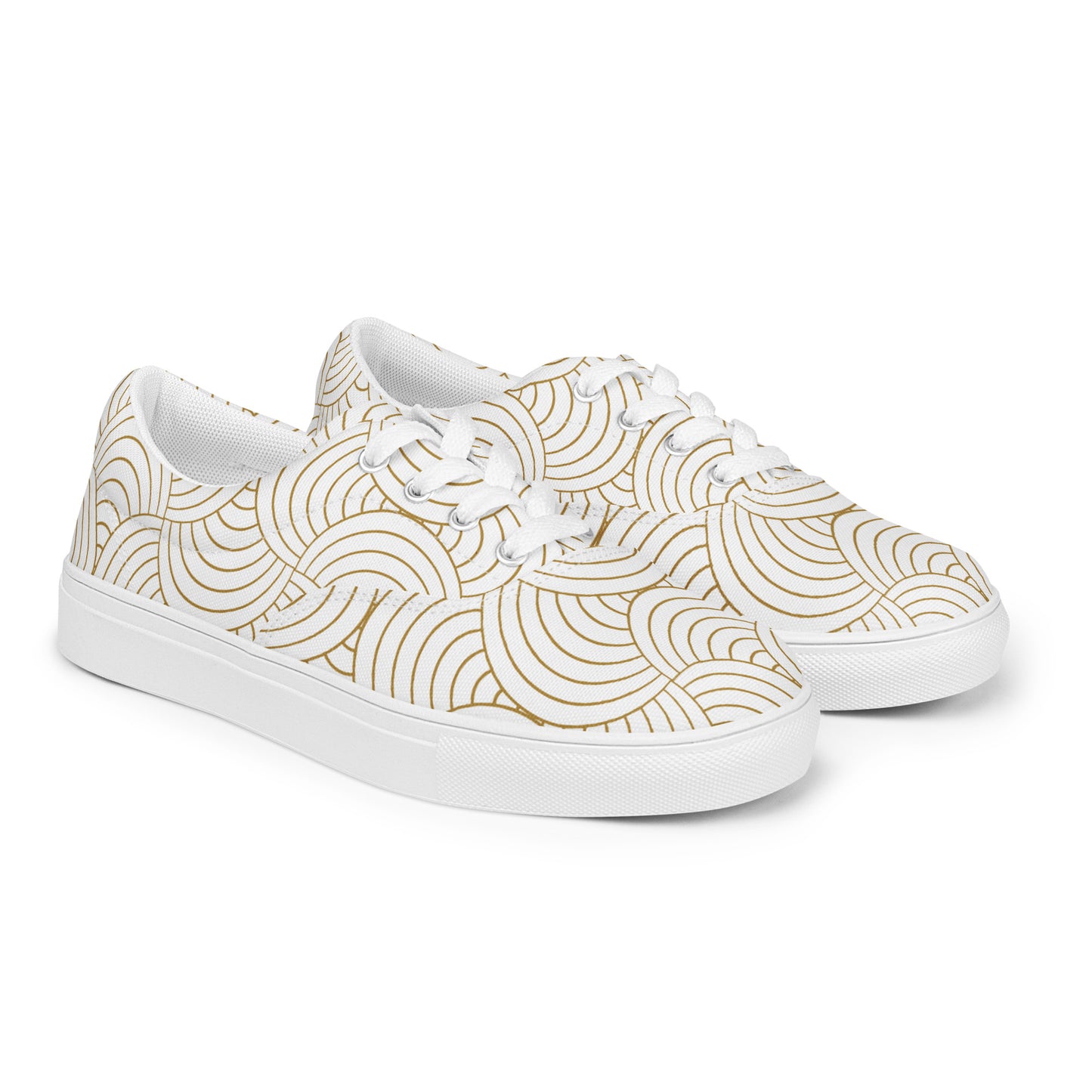 Tennis en toile pour femme - Blanc et Or – À lacets, légères et confortables – Graphique